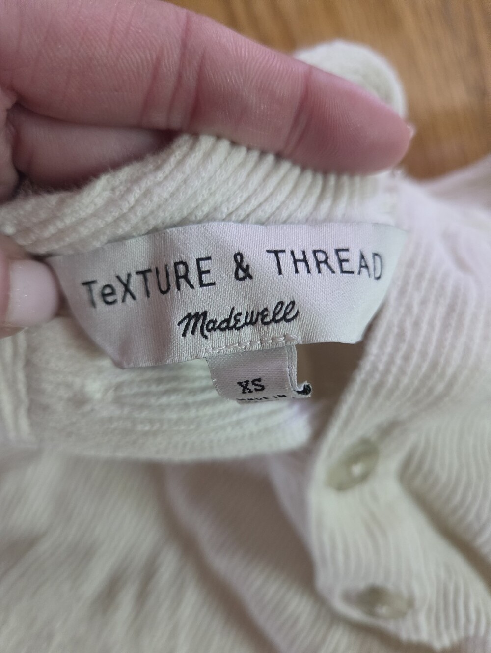 Madewell Texture & Thread Cream Ribbed Henley Mock Neck Top XS - Picture 2 of 6